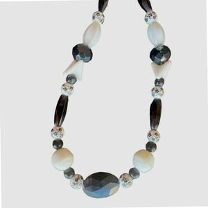 1950s Czech Mardi Gras Glass Bead Necklace Black & White Handmade Artisan Granny